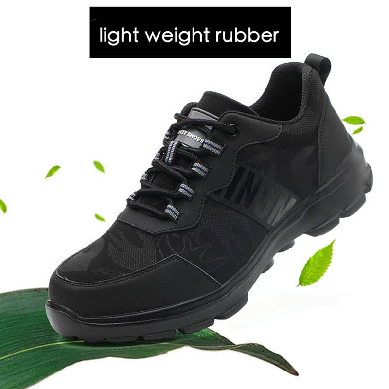 Breathable Safety Shoes for Men, Black Men's Sport Work Shoes - KINGEOUS