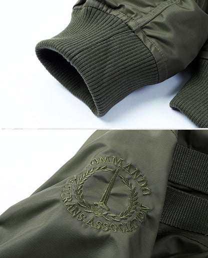 Jaqueta de bombardeiro masculino de colarinho de colar do exército.