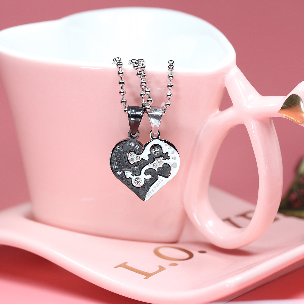 Love Heart Shape Stainless Steel Couple Necklace - KINGEOUS