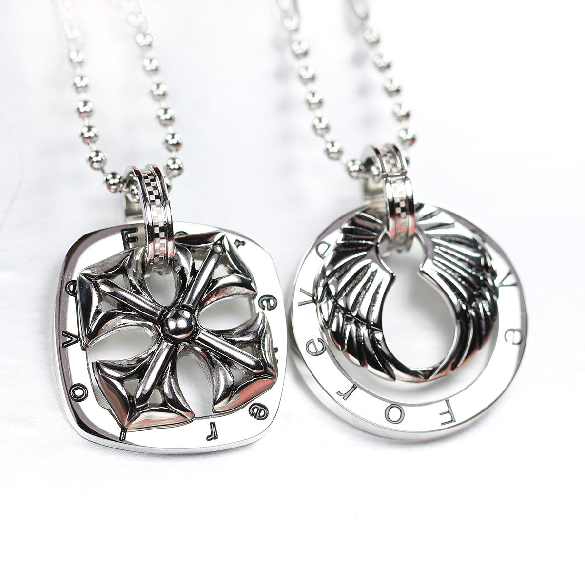 For Ever Love Wings and Cross Shape Stainless Steel Couple Necklace - KINGEOUS