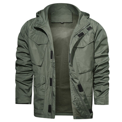 Chaqueta con capucha larga impermeable al aire libre para hombres