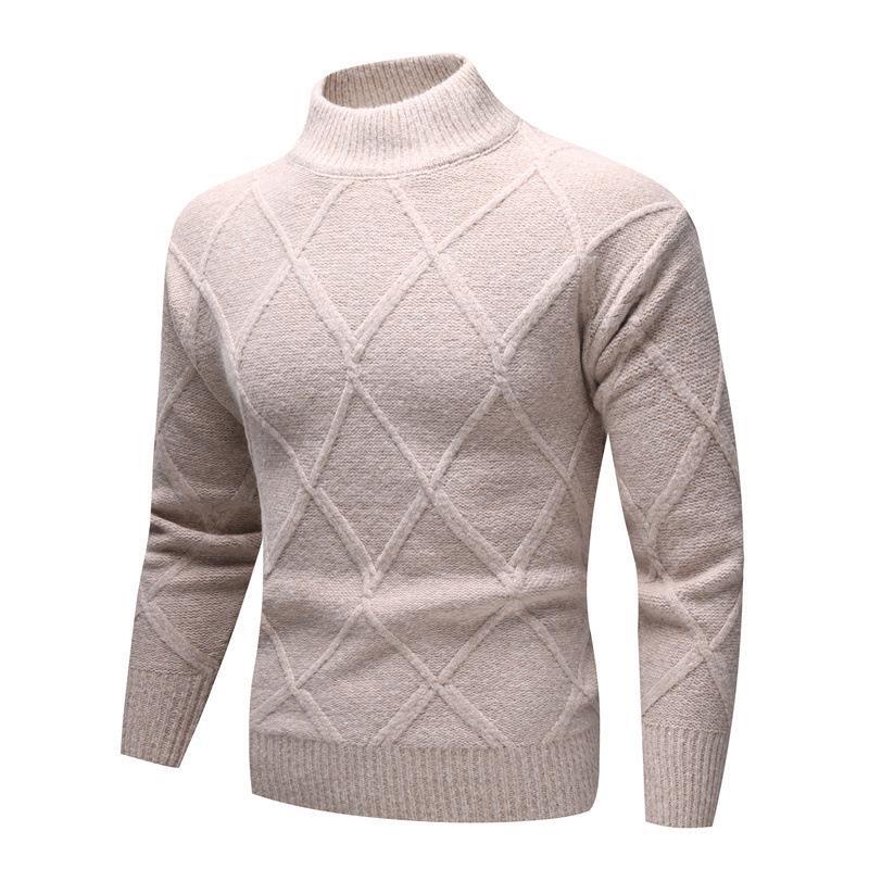 Half High Collar Patterned Long Sleeved Knitwear Men's Outdoor Sweater