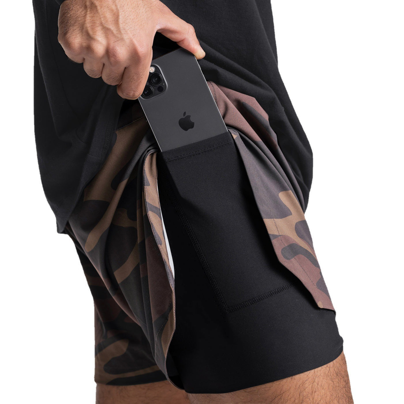 Men's Sports Fitness Leisure Lined Double Layer Shorts