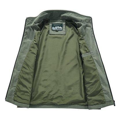 سترة رجالية فضفاضة ذات سحاب بني ريترو يومية بدون غطاء