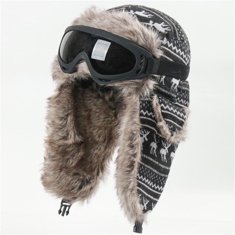 Outdoor Knitted Ski Ear Protection Christmas Warm Hat with Goggles