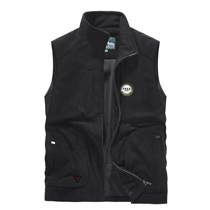 سترة رجالية فضفاضة ذات سحاب بني ريترو يومية بدون غطاء