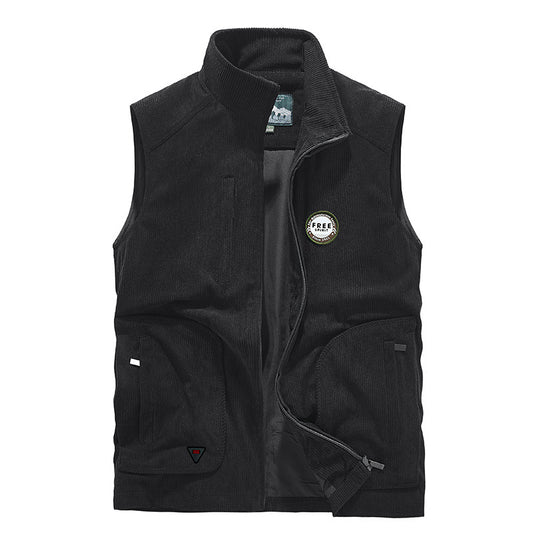 سترة رجالية فضفاضة ذات سحاب بني ريترو يومية بدون غطاء