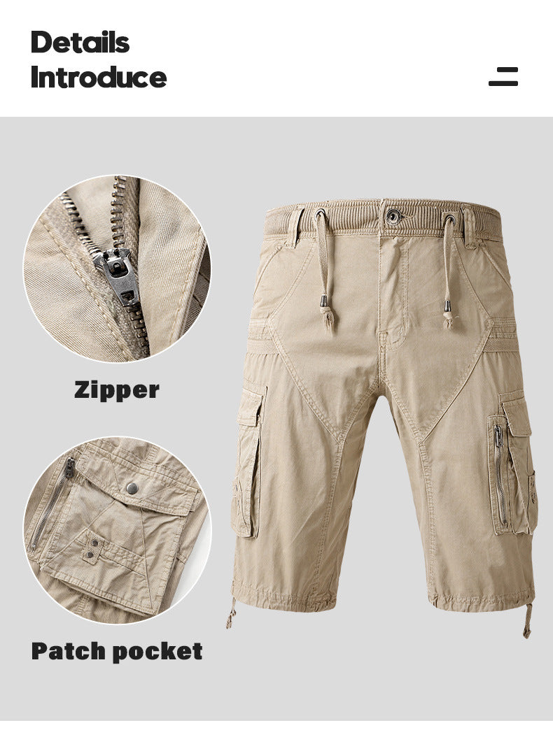 Casual Straight Leg Solid Color Multi-pocket Men's Shorts