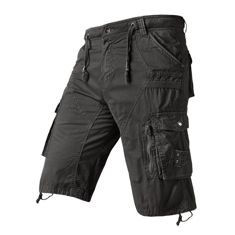 Casual Straight Leg Solid Color Multi-pocket Men's Shorts
