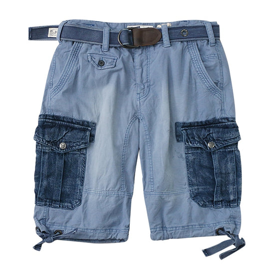 Men's Casual Overalls with Belt Stitching Straight Shorts