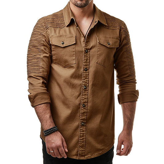 Fold Cowboy Shawl Style Long-sleeved Men's Shirt
