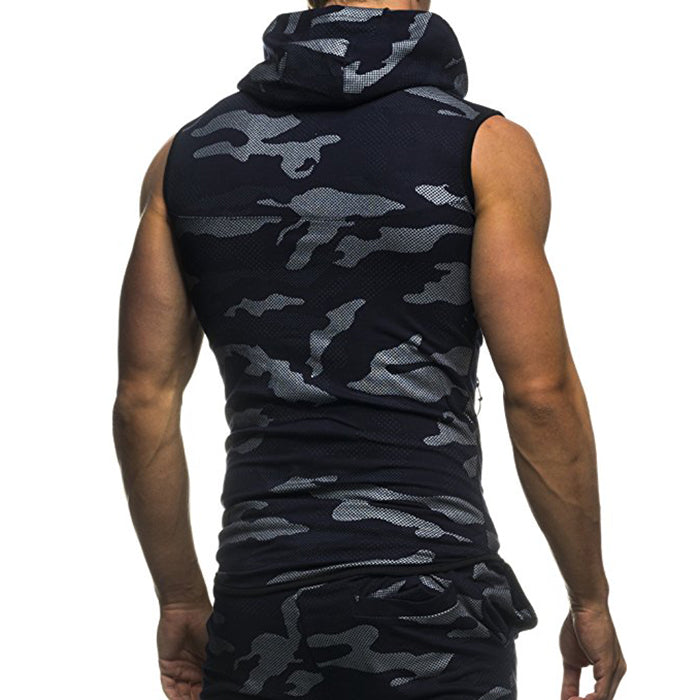 Digital Printing Battlefield Camo Sleeveless Hooded Vest - KINGEOUS