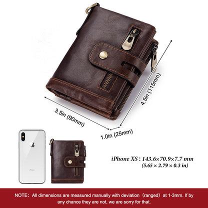 RFID 100% Genuine Leather Coin Moned Purse Card Willet para hombres