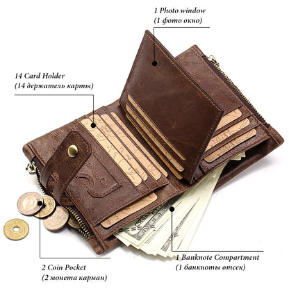 RFID Tolft Protection en cuir Carte Coin Men's Wallet