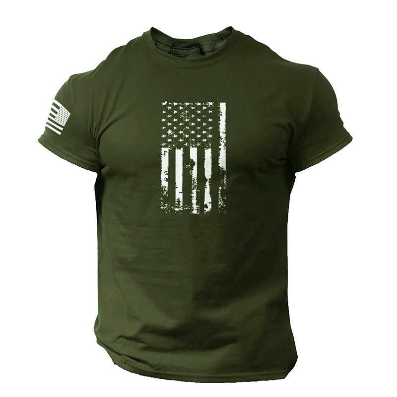 American Flag Print Distressed Men's Short Sleeve T-shirts