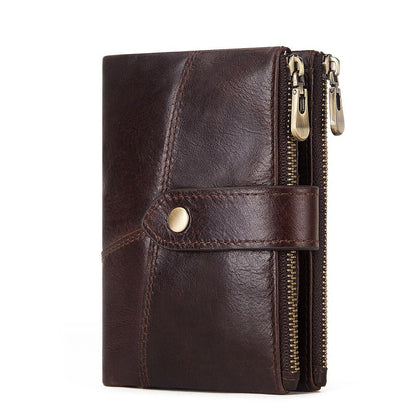 Primera capa COWHIDE RFID COOLO DOBLE COIN MONED MUNIA Men a los hombres