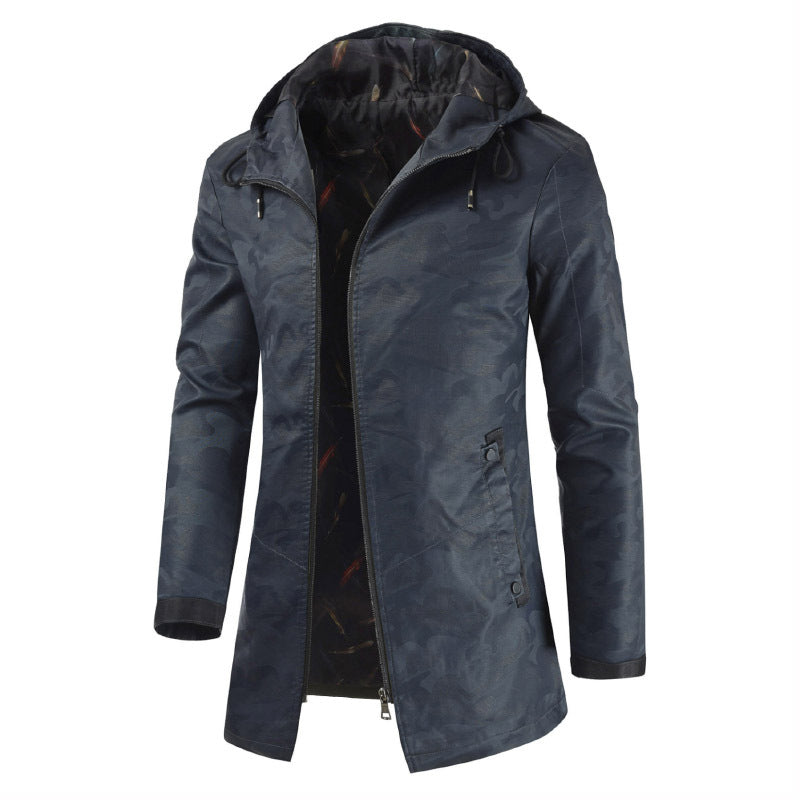 Winter Leather Long Zipper Hooded Jacket For Men