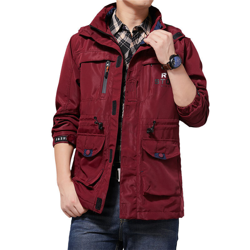 Waterproof Breathable Long Hooded Stand Collar Men's Jacket