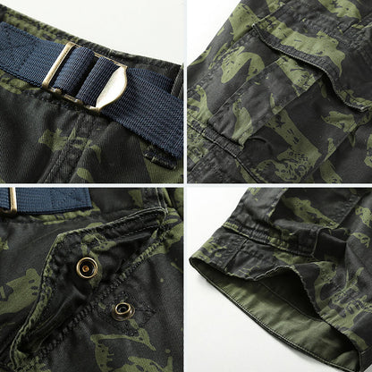 Camuflagem elástica de algodão casual shorts de carga masculina