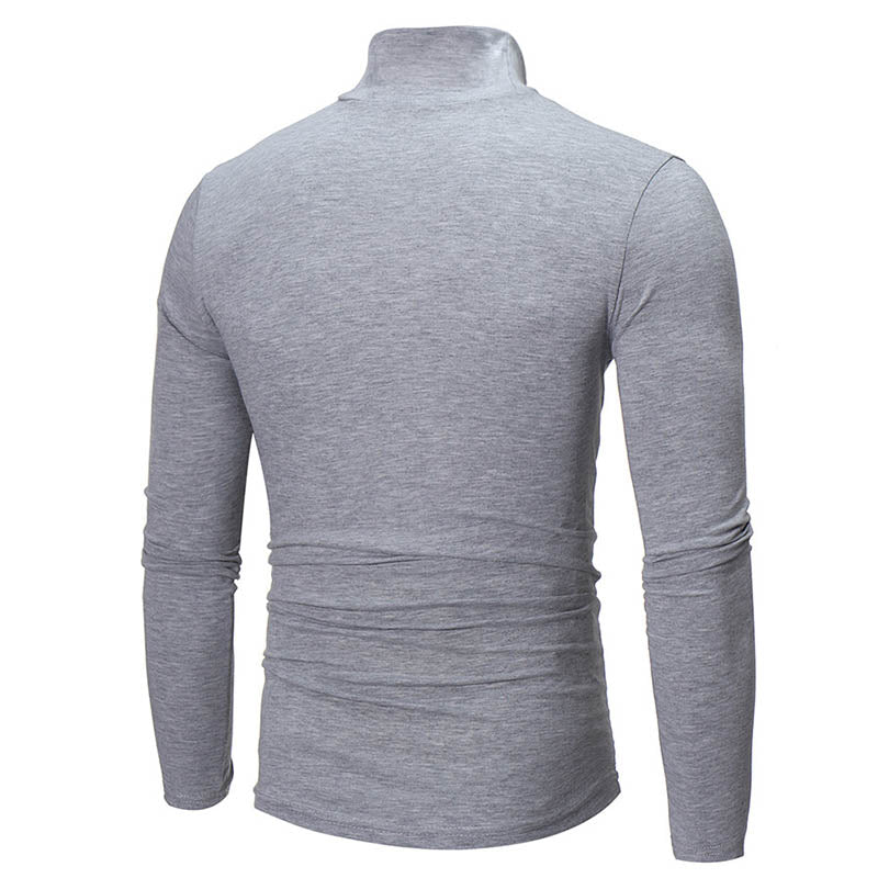 Solid Color High Collar All-match Long Sleeve Men's T-shirt