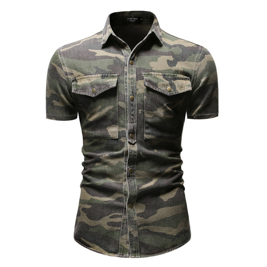 Outdoor Military Denim Short Sleeve Men's Shirt