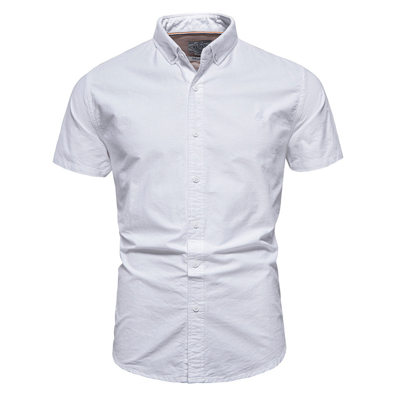 Business Solid Color Lapel Short Sleeve Men Shirt