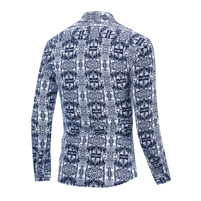 Fashion Pattern Printed Lapel Long Sleeve Men Shirt