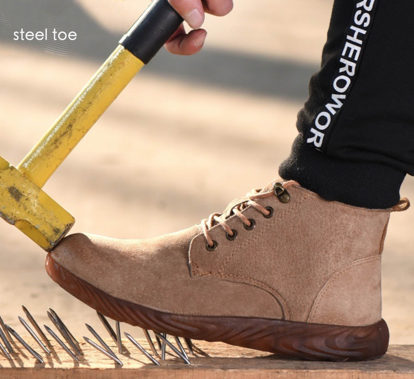 Leather Men Safety Shoes Steel Toe Construction Men's Work Wear