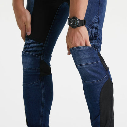 Racing Casual Slim-Fit Stretch Mesh costura calças masculinas