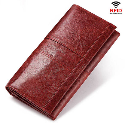 Cartões de bolsa de moeda com zíper de couro RFID ID ID Women's Wallet