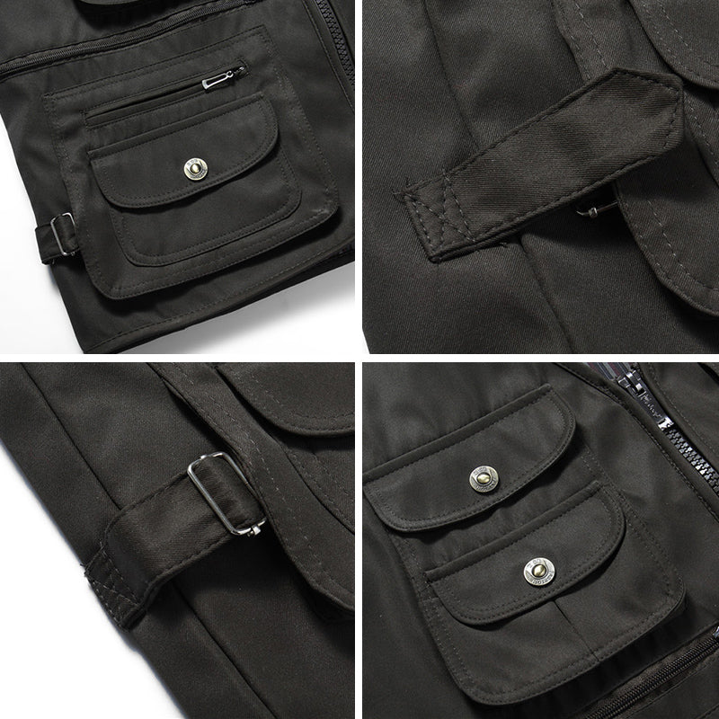 Outdoor Solid Color V-neck Pocket Zipper Men's Vest