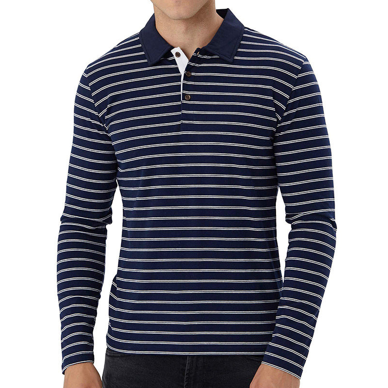 Striped Polo Shirt Casual Lapel Men's T-shirt