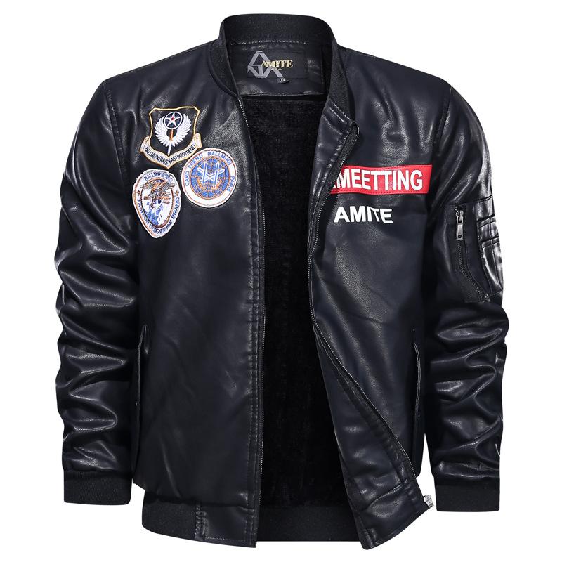 Leisure Motorcycle PU Stand Collar Men's Jacket