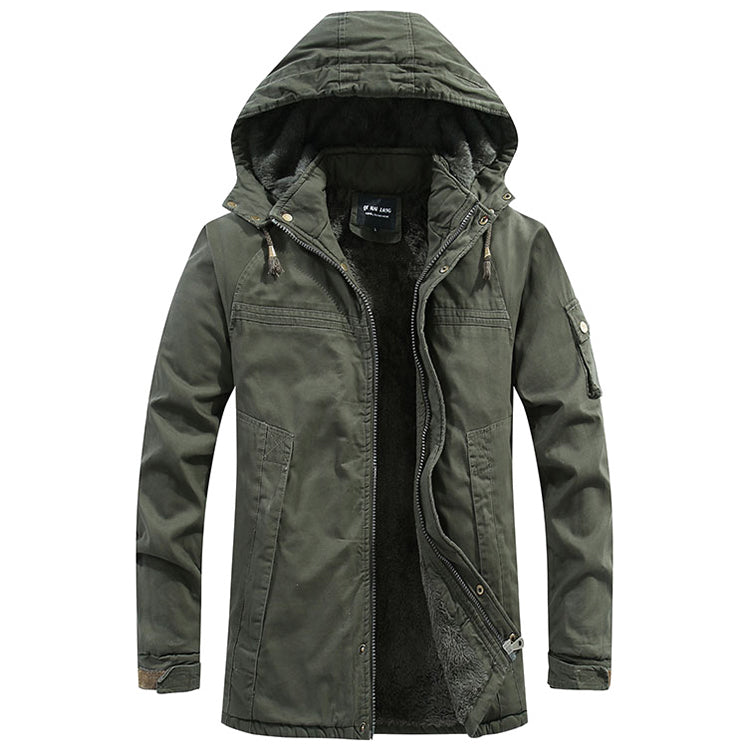 New Simple Cotton Hooded Long Men's Jacket