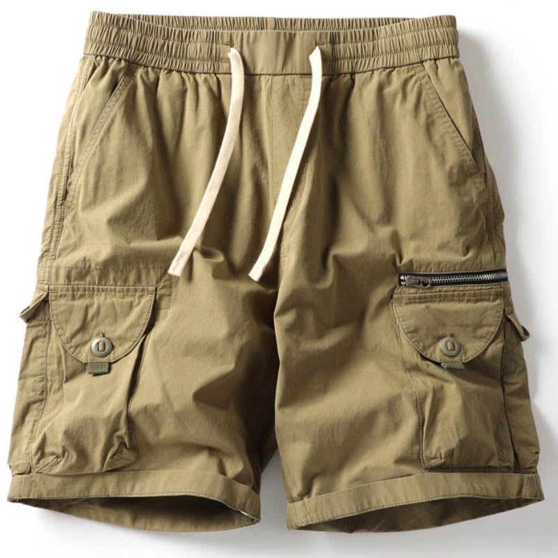 Casual Elastic Waist Multi-pocket Cotton Men's Shorts