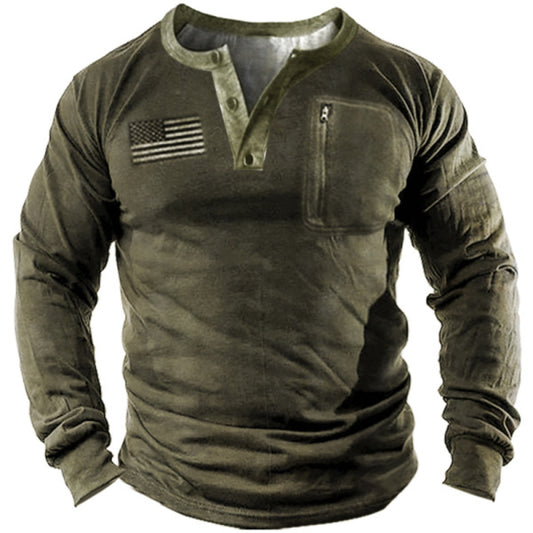 Men's Fall Vintage Distressed Printed Long Sleeve T-Shirts