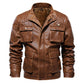 Casual Retro Multi-pocket Thick Men's Leather Jacket