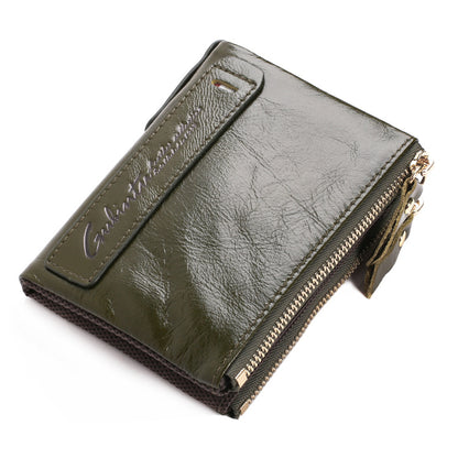 Carteira de clipe de dinheiro masculino de zíper duplo de couro retrô