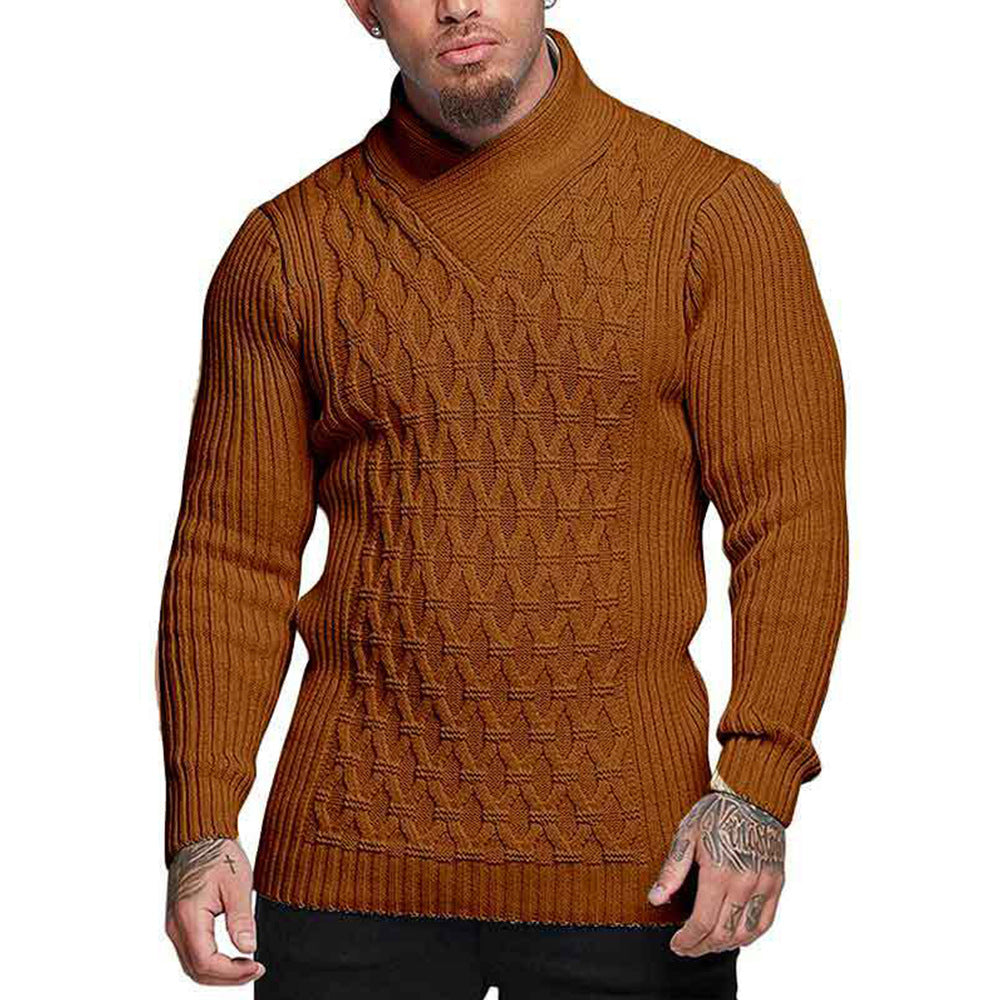 Men's Fitted Half Turtleneck Retro Crochet Sweater