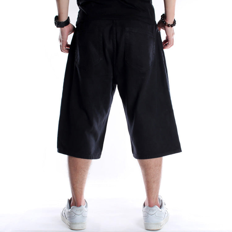 Plus Size Black Denim Loose Men's Shorts