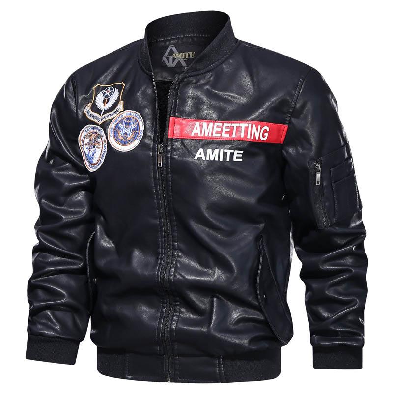 Leisure Motorcycle PU Stand Collar Men's Jacket