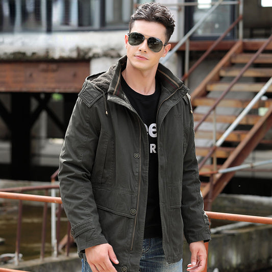 Casual Detachable Plush Liner Hooded Men's Thickened Cotton Padded Jacket