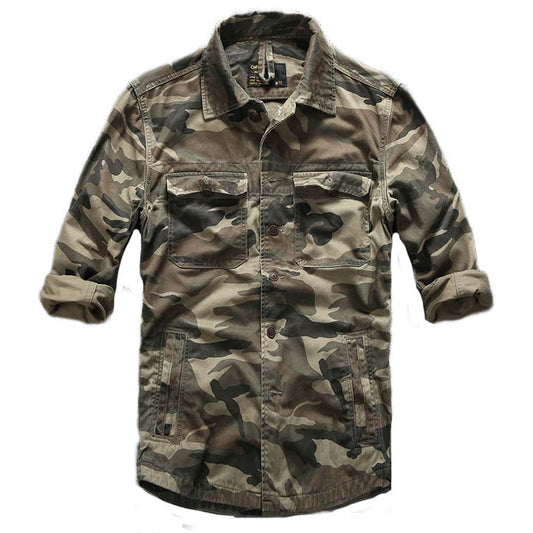 Camuflagem de algodão casual camisa de jaqueta masculina