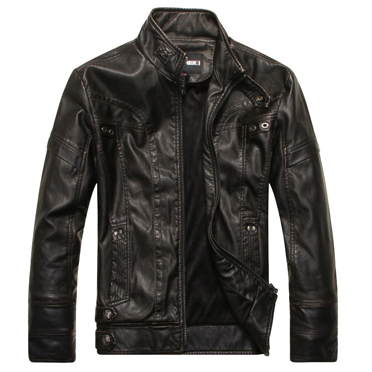 Fashion Simple Pocket Men's Leather Jacket